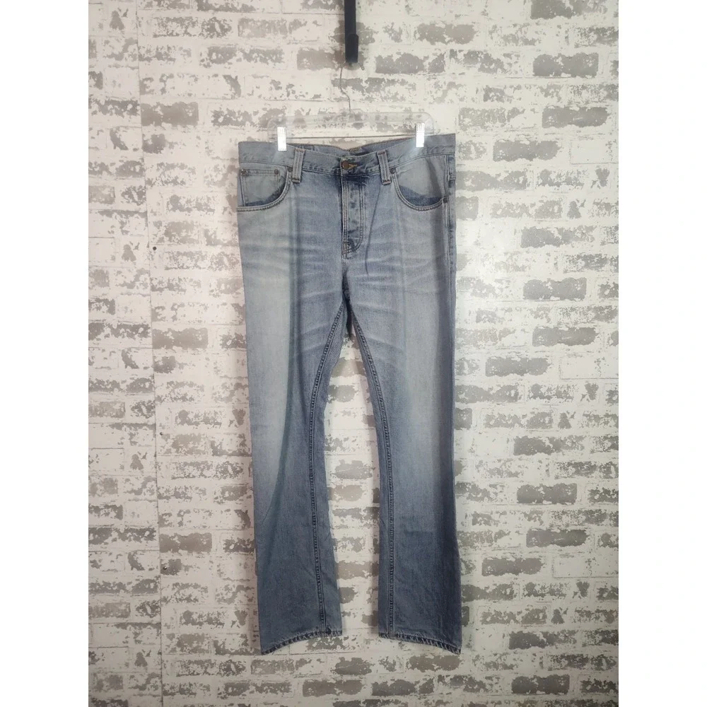 NUDIE Hank Rey Blue Jeans Size 36X34 Straight Light Wash Denim